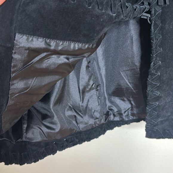 Vtg BRANDON THOMAS Leather Western Style Long Sleeve Lined fringe Jacket rodeo L - Picture 8 of 11